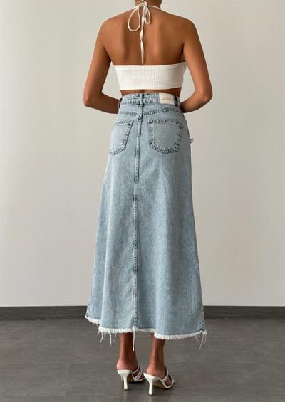 LACARINOPis Dikiş Detaylı Yıkama Detaylı Light Blue Denim Etek 