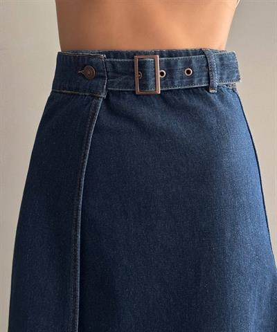 LACARINOYırtmaç Detaylı Bilek Boy Dark Blue Etek