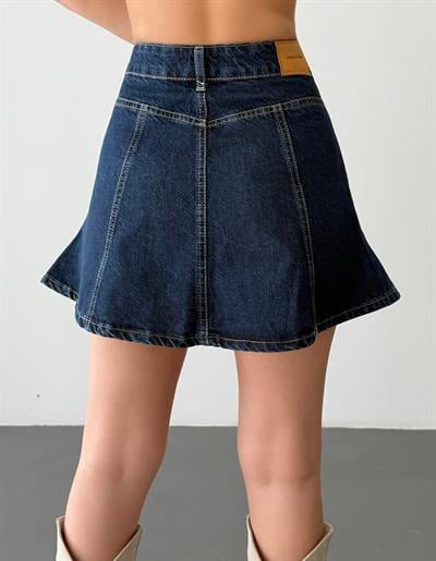 LACARINOFır Fır Detaylı Navy Blue Jean Etek
