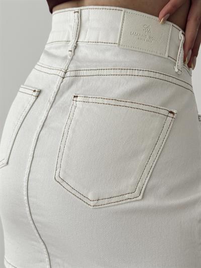 LACARINOBeş Cep Detaylı Kemik Denim Etek 
