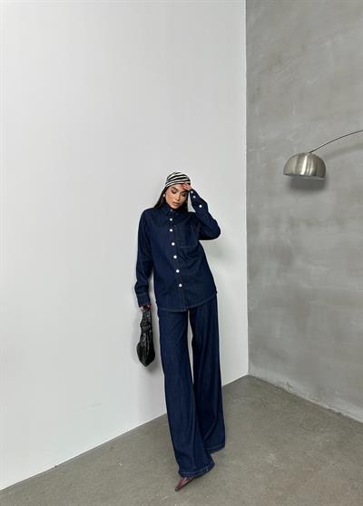 LACARINOKadın Cep Detaylı Kollar 3 Düğme Detaylı Rinse Denim Gömlek