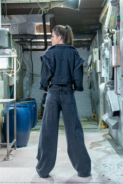 LACARINOUzun Boy Yüksek Bel Blue Black Wide Leg Jean Pantolon