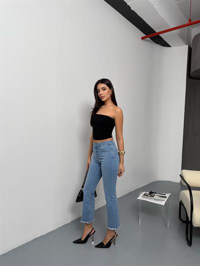 LACARINOYüksek Bel Paça Püskül Detaylı Light Blue Jean  Pantolon