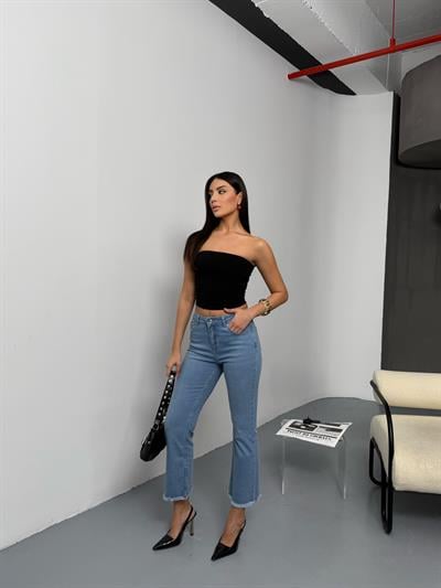LACARINOYüksek Bel Paça Püskül Detaylı Light Blue Jean  Pantolon