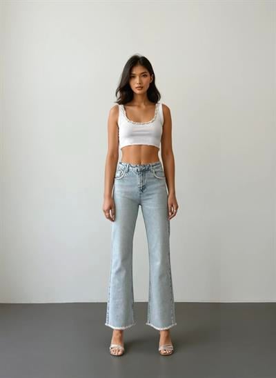 LACARINOYüksek Bel Ön Cep Taş İşleme Detaylı Light Blue Jean Pantolon