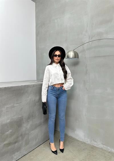 LACARINOYüksek Bel Dar Paça Light Blue Jean Pantolon