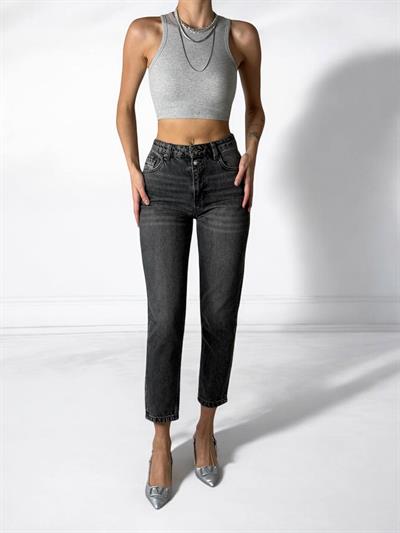 LACARINOYüksek Bel Boru Paça Bilek Boy Onyx Black Jean Pantolon