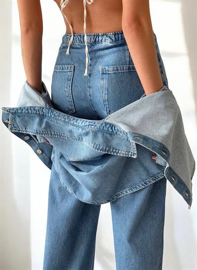 LACARINOKadın Yüksek Bel Bol Kesim Light Blue Jean Pantolon