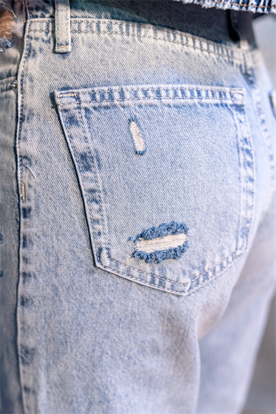 LACARINOYüksek Bel Boru Kesim Detaylı Straight Light Blue Jean Pantolon
