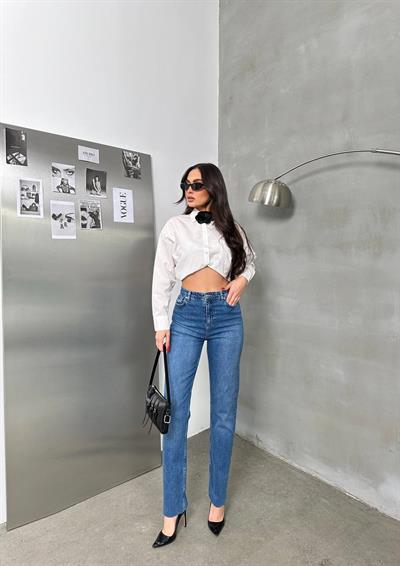 LACARINOYüksek Bel Paça Detaylı Blue Jean Patnolon