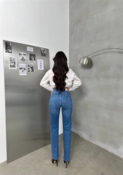LACARINOYüksek Bel Paça Detaylı Blue Jean Patnolon