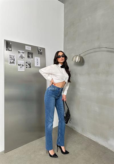 LACARINOYüksek Bel Paça Detaylı Blue Jean Patnolon