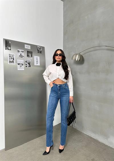 LACARINOYüksek Bel Paça Detaylı Blue Jean Patnolon