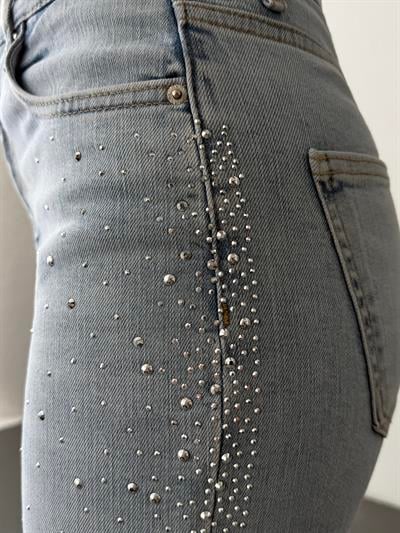 LACARINOYüksek Bel Boru Kesim Taş Detaylı İce Blue Jean Pantolon