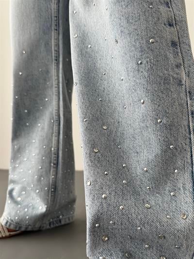 LACARINOYüksek Bel Bol Kesim Light Blue Taşlı Jean Pantolon