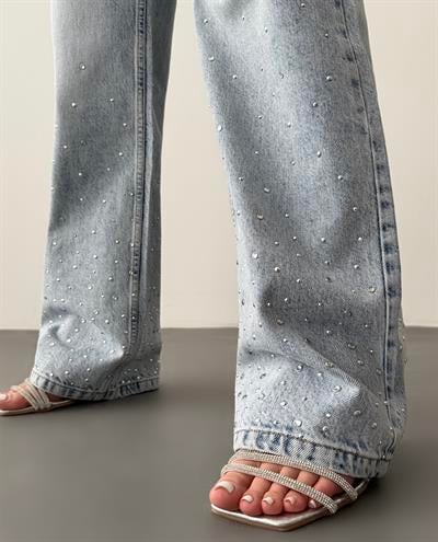 LACARINOYüksek Bel Bol Kesim Light Blue Taşlı Jean Pantolon