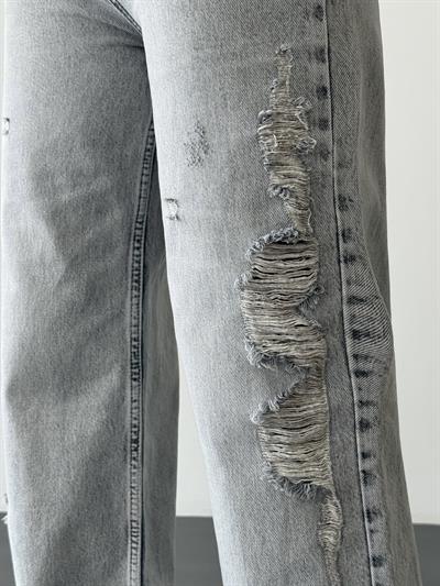 LACARINOYüksek Bel Boydan Lazer Kesik Detaylı  Açık Gri Jean Pantolon