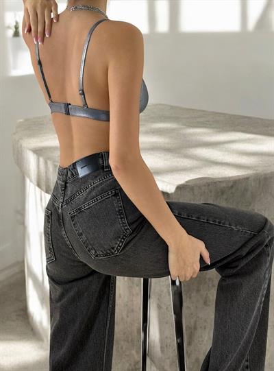 LACARINOKadın Yüksek Bel Bol Kesim Onyx Black Jean Pantolon