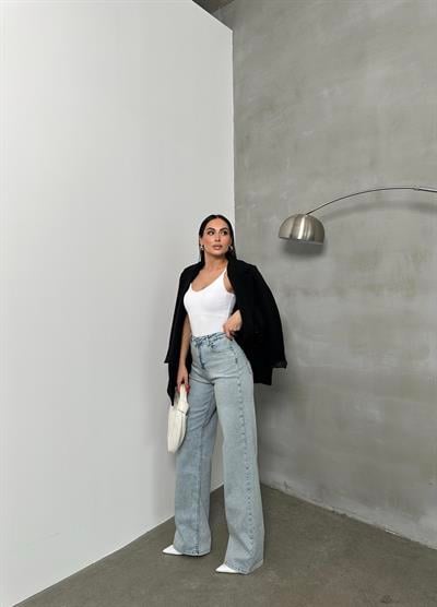 LACARINOKadın Yüksek Bel Bol Kesim Light Blue Tint Jean Pantolon