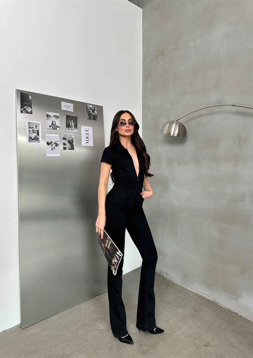 LACARINOKadın Siyah Denim Tulum