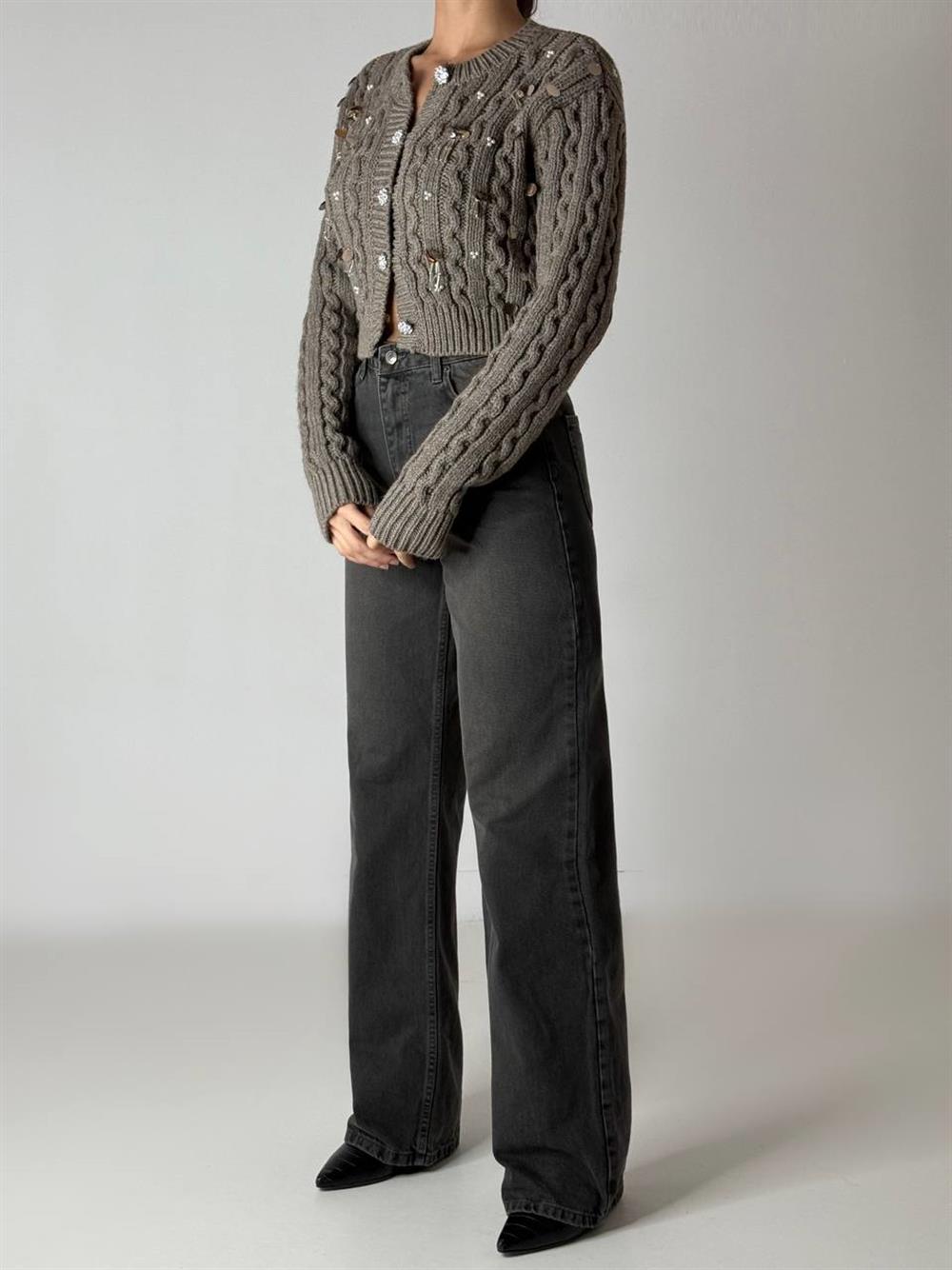 LACARINOKadın Yüksek Bel Boru Kesim Basalt Grey Jean Pantolon