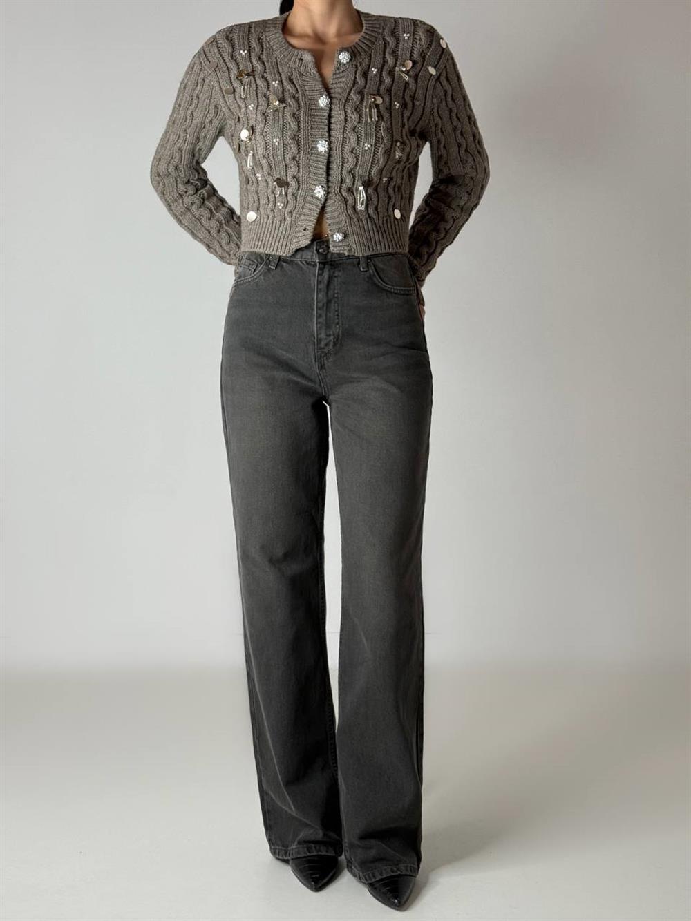 LACARINOKadın Yüksek Bel Boru Kesim Basalt Grey Jean Pantolon