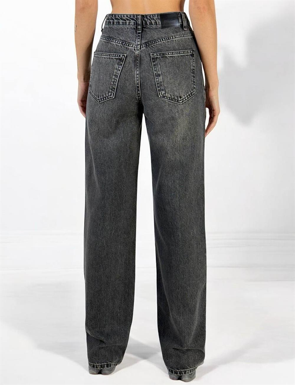 LACARINOKadın Yüksek Bel Bol Kesim Onyx Black Jean Pantolon