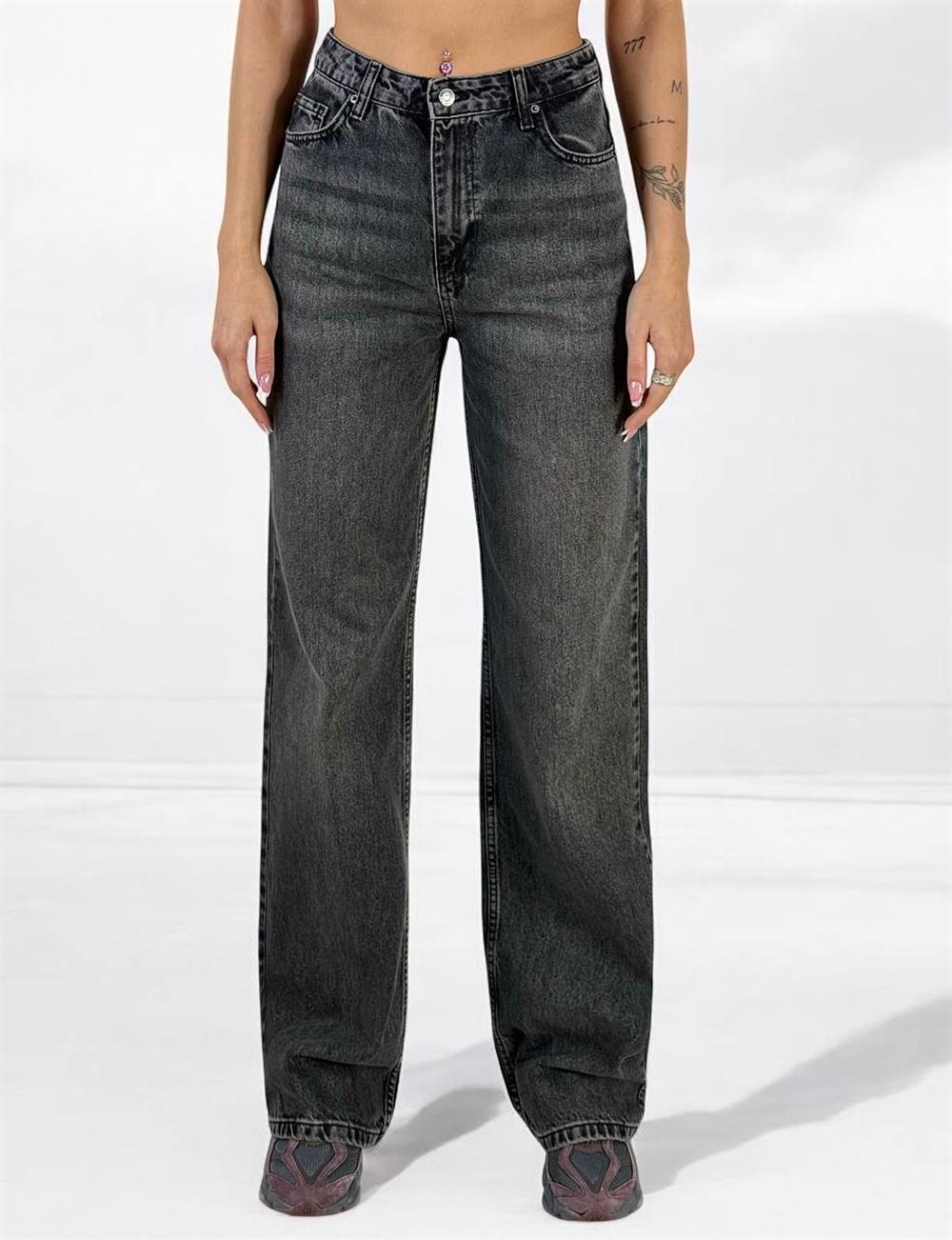 LACARINOKadın Yüksek Bel Bol Kesim Onyx Black Jean Pantolon