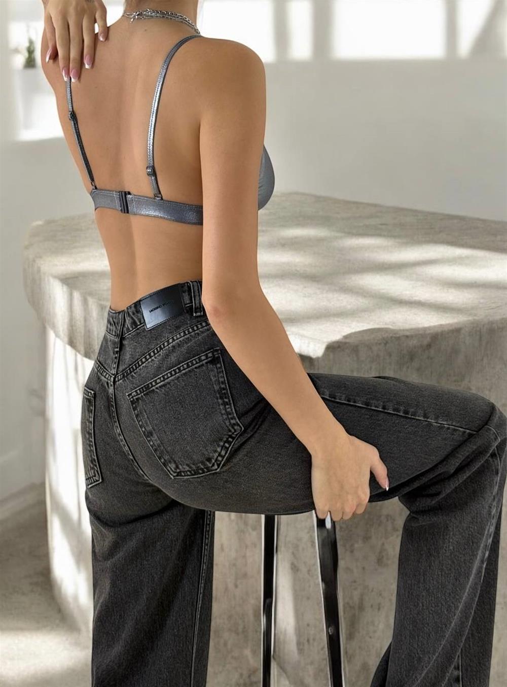 LACARINOKadın Yüksek Bel Bol Kesim Onyx Black Jean Pantolon