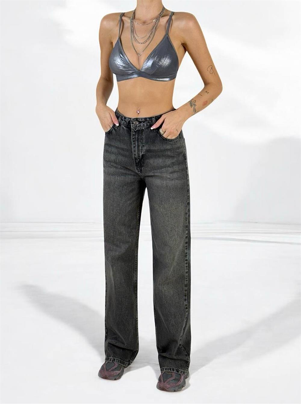 LACARINOKadın Yüksek Bel Bol Kesim Onyx Black Jean Pantolon