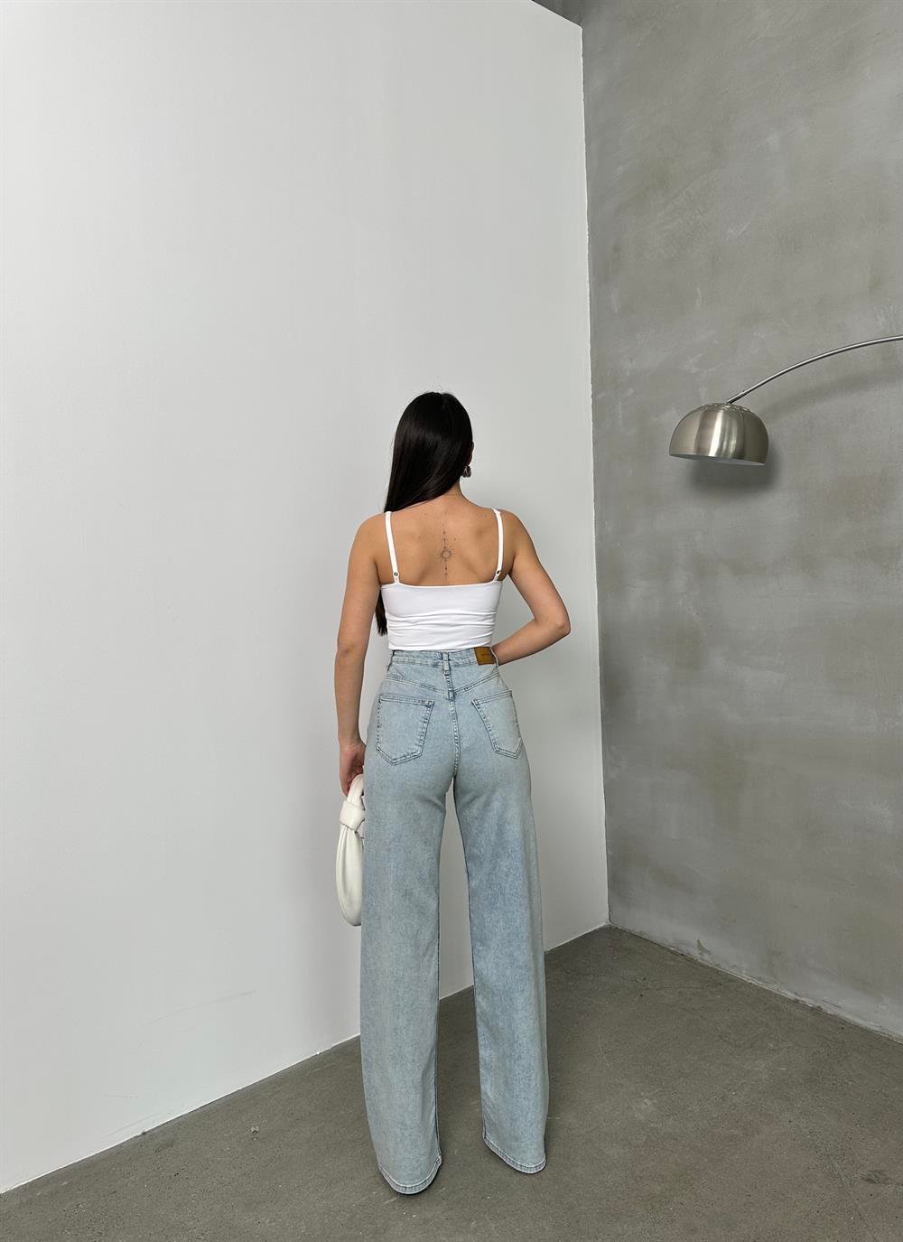 LACARINOKadın Yüksek Bel Bol Kesim Light Blue Tint Jean Pantolon