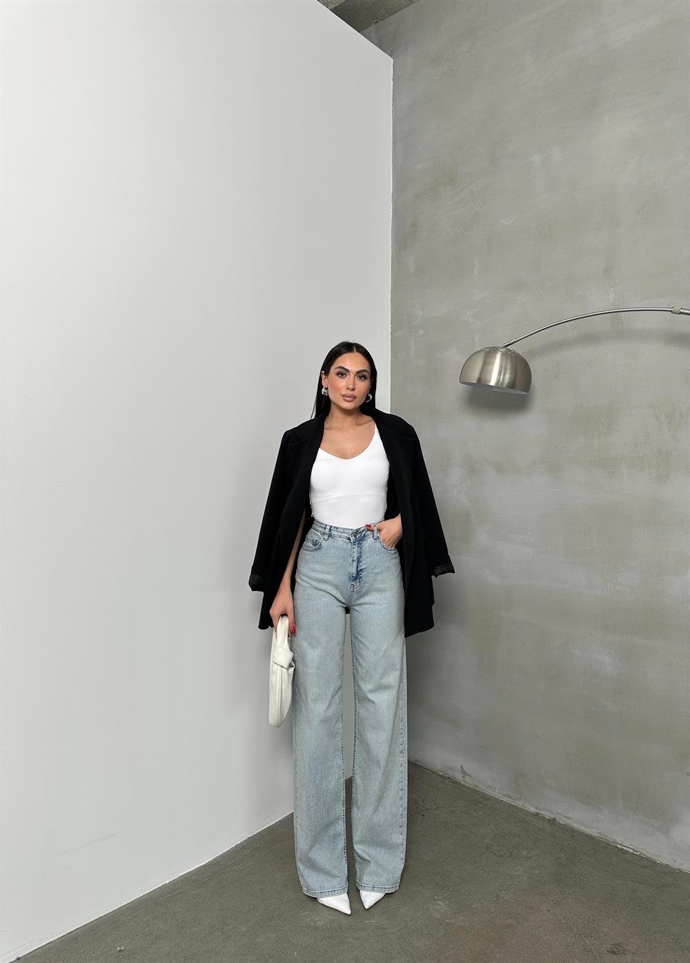 LACARINOKadın Yüksek Bel Bol Kesim Light Blue Tint Jean Pantolon