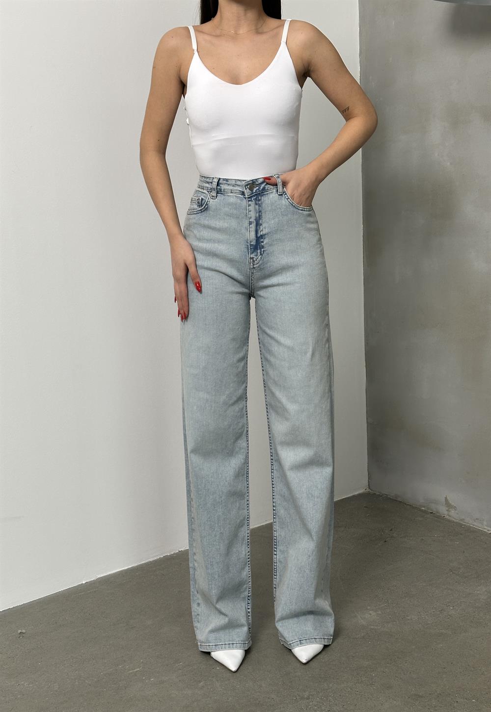 LACARINOKadın Yüksek Bel Bol Kesim Light Blue Tint Jean Pantolon