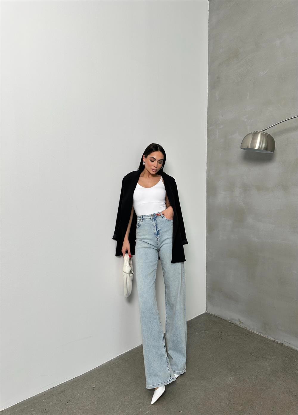 LACARINOKadın Yüksek Bel Bol Kesim Light Blue Tint Jean Pantolon