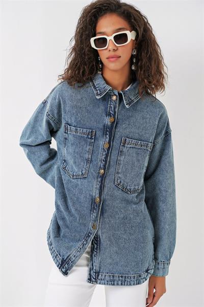 0659 Boyfriend Jean Gömlek - Mavi