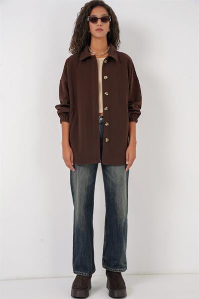 0674 Cepli Oversize Gömlek - C. Kahverengi
