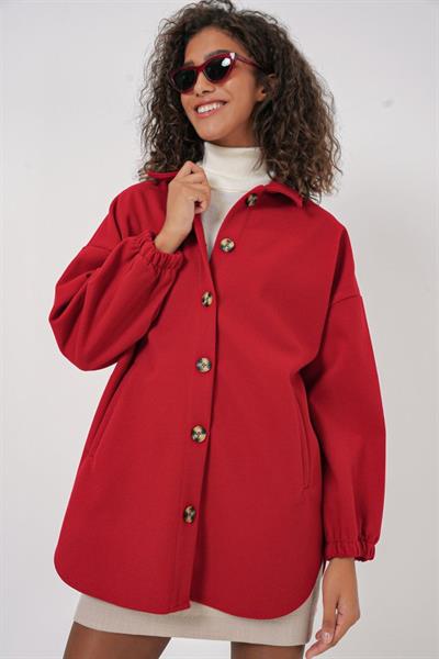 0674 Cepli Oversize Gömlek - Kırmızı