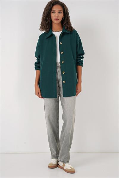 0674 Cepli Oversize Gömlek - Y.Zümrüt