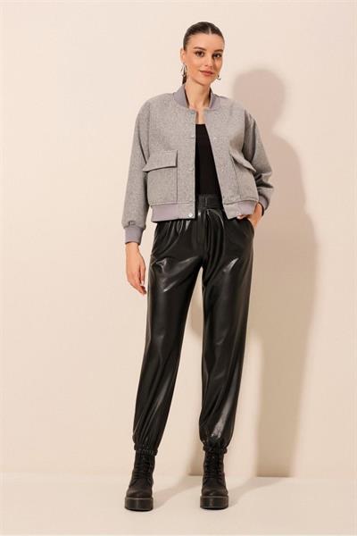 0688 Çift Cepli Bomber Ceket - Gri