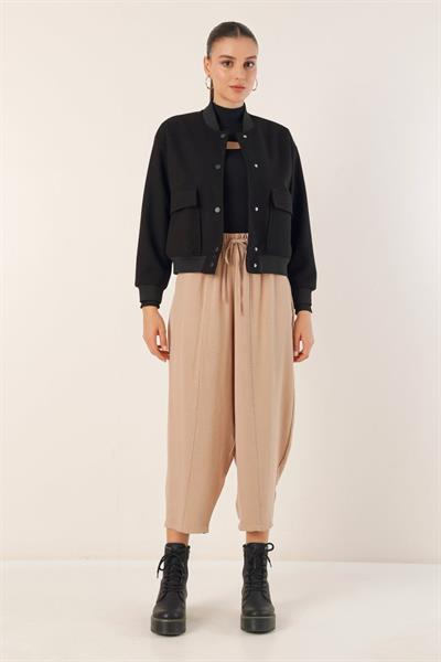 0688 Çift Cepli Bomber Ceket - Siyah