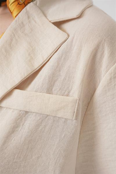 0706 Crop Keten Ceket - M. Krem
