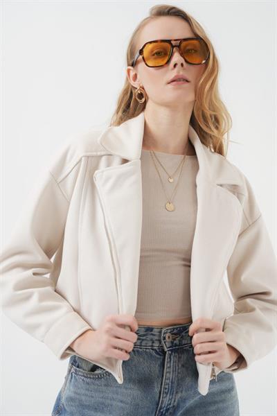 0717 Kısa Kaşe Ceket - Ekru