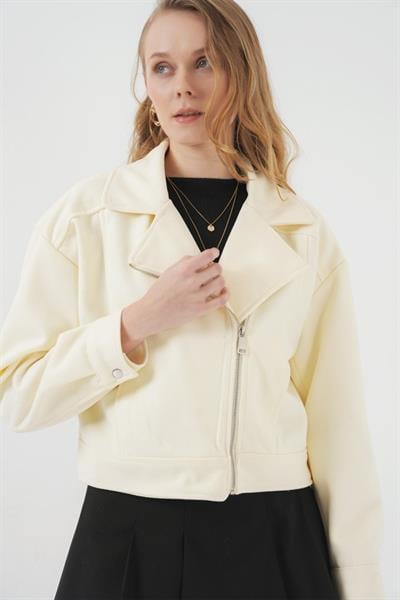 0717 Kısa Kaşe Ceket - Krem