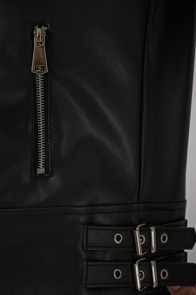 1044 Suni Deri Ceket - Siyah