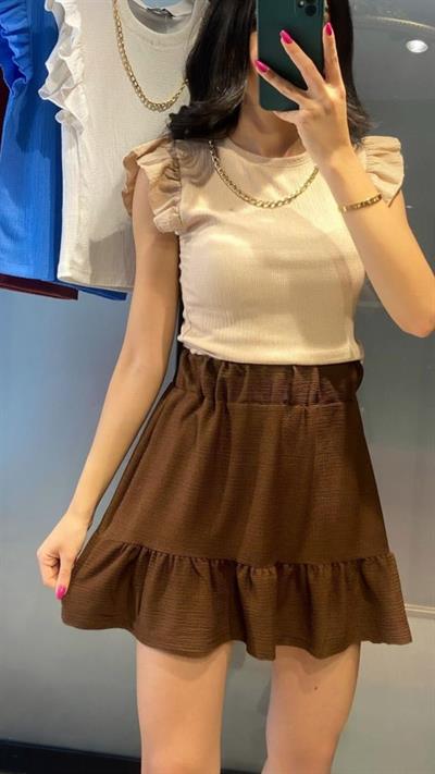 1884 Örme Mini Etek - Kahverengi