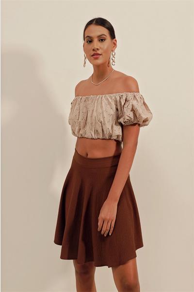 1885 Kloş Mini Etek - Kahverengi