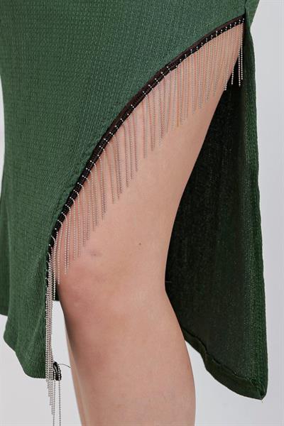 1890 Zincir Detaylı Etek - Zümrüt Yeşili