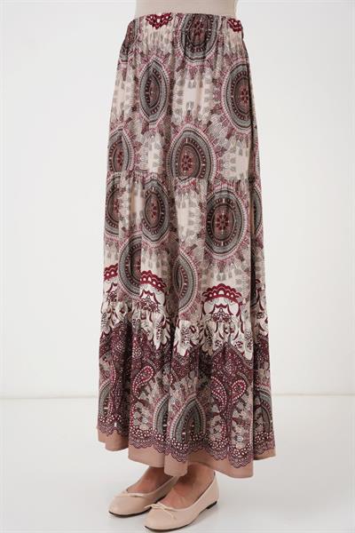 1898 Desenli Uzun Etek - Kahverengi