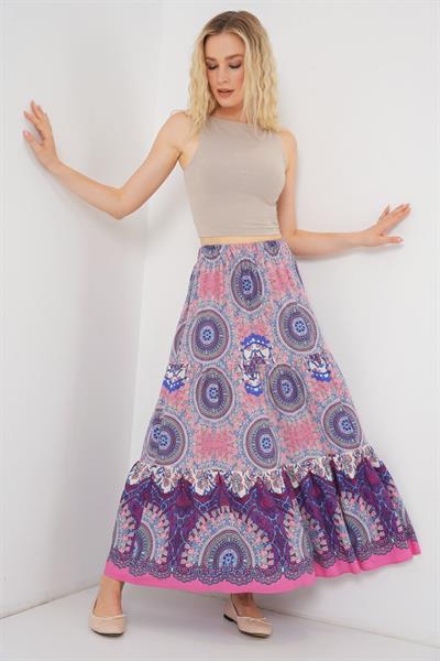 1898 Desenli Uzun Etek - Pembe