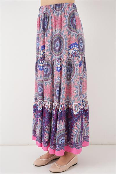 1898 Desenli Uzun Etek - Pembe